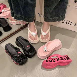 女夏外穿2025新款 可爱hellokitty人字拖拖鞋 厚底海边沙滩夹脚凉拖