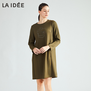 LAIDEE/罗兰伊杜连衣裙立体印花工艺拼接设计休闲精致女休闲裙秋