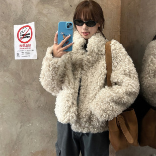 皮草保暖立领皮毛一体上衣 羊羔毛短外套女卷卷毛时尚 2025冬季 新款
