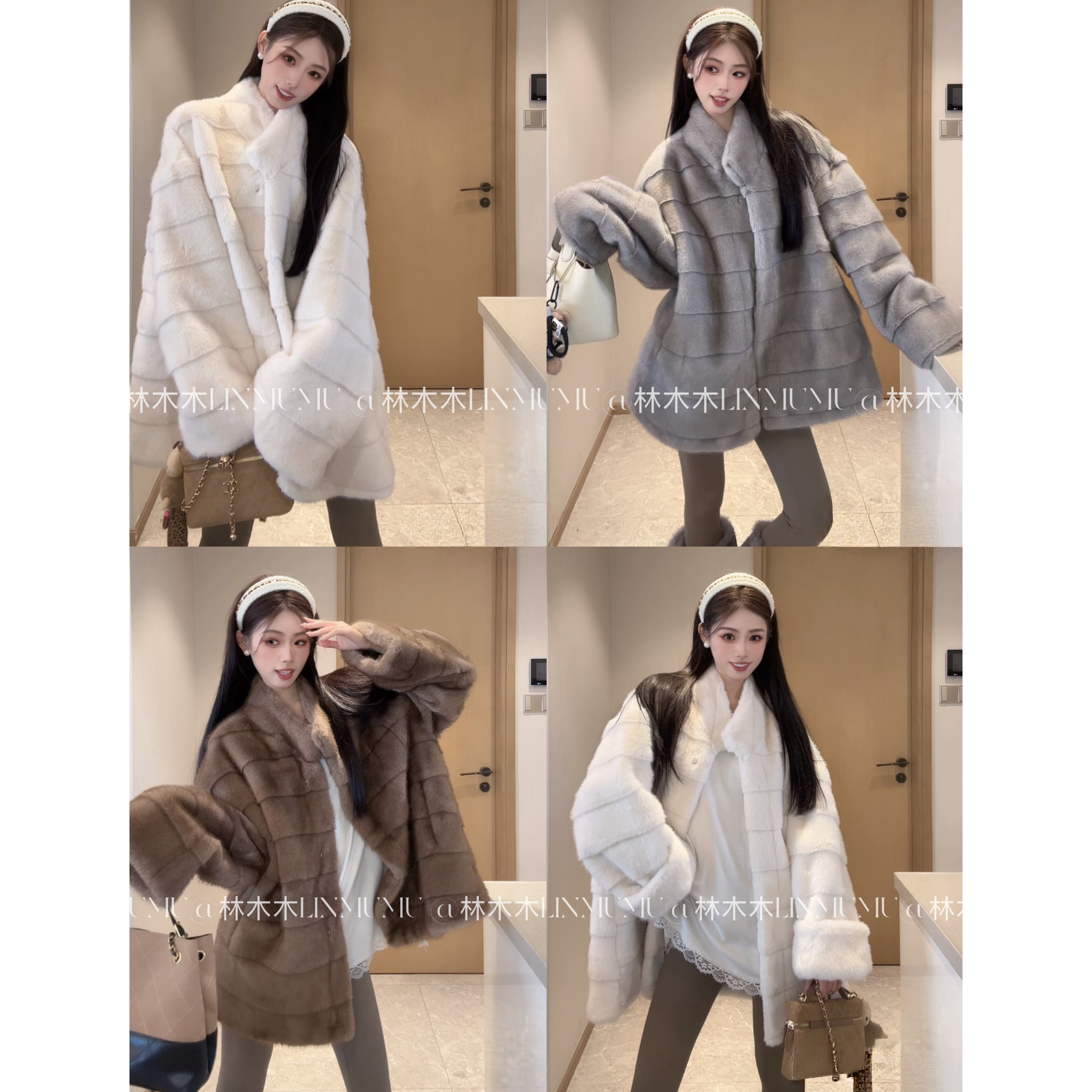 2025冬季中长款立领毛毛外套女帕斯条水貂毛环保皮毛一体皮草大衣