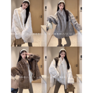 2025冬季中长款立领毛毛外套女帕斯条水貂毛环保皮毛一体皮草大衣