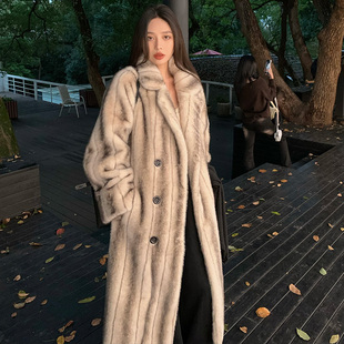冬季新款加厚十字貂环保皮草貂绒大衣皮毛一体长款欧貂毛毛外套