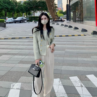 小香风果绿色外套女秋冬2023新款气质名媛高级感早秋短款上衣外套