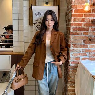 麂皮西装 廓形皮衣美拉德棕色高级感小个子外套 外套女2026春秋新款