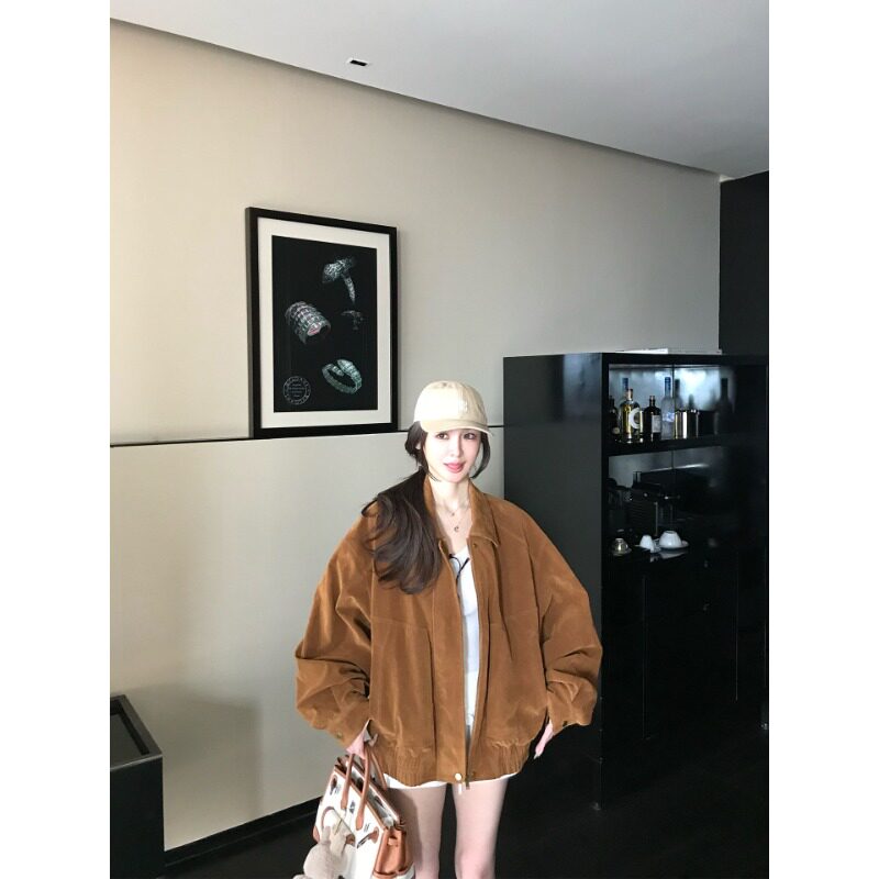 2026春季新款美拉德工装皮衣外套麂皮绒复古美式显瘦夹克外套女