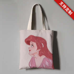 卡通动漫爱丽儿小美人鱼周边同款帆布袋子来图定制单肩包包手办