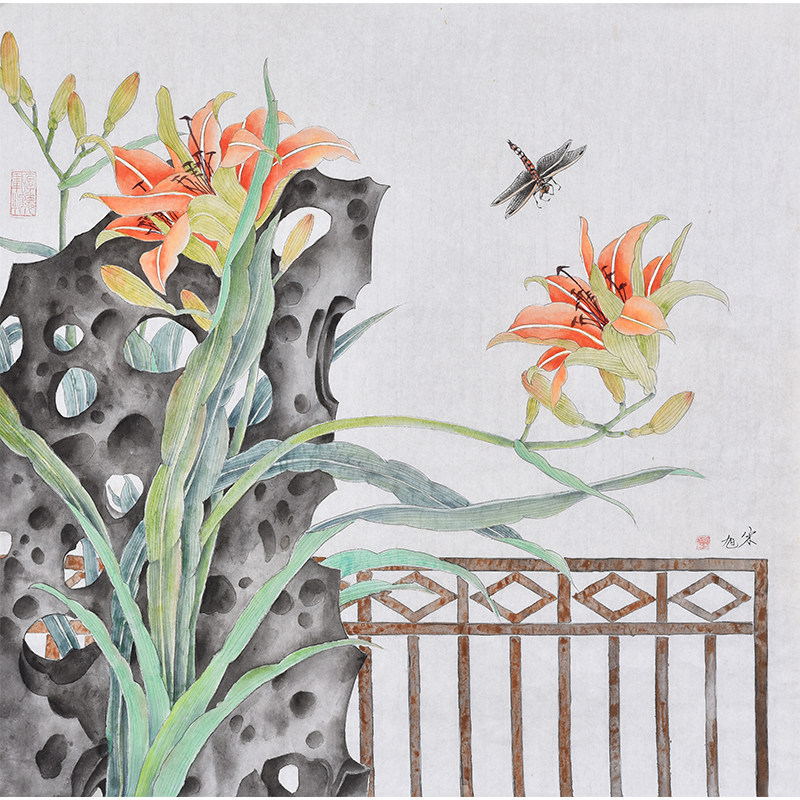 鲁迅美院国画名家纯手绘工笔花鸟画 中式办公室客厅玄关装饰挂画