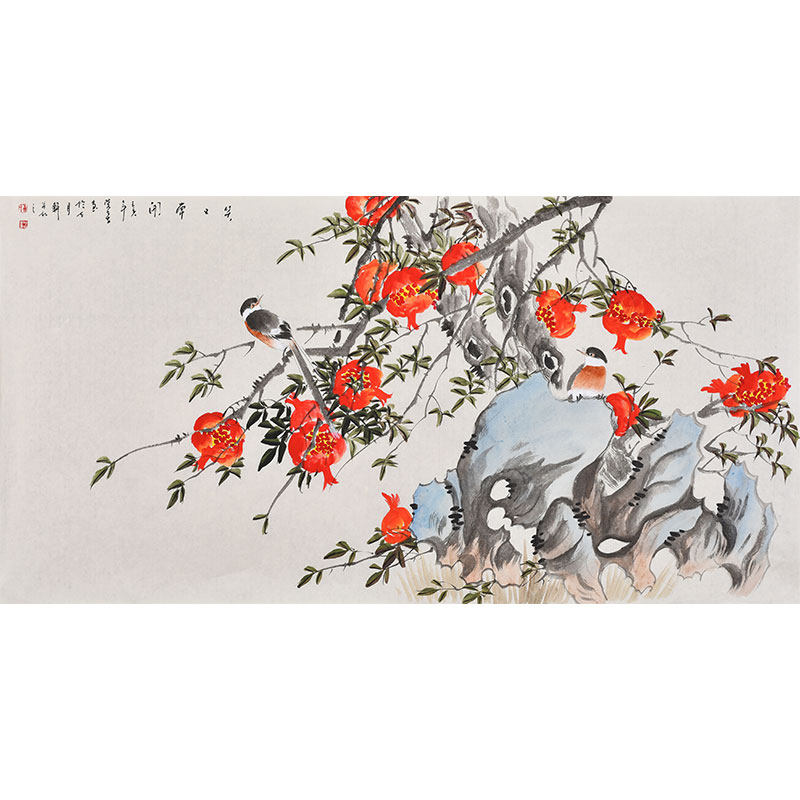 美协名家纯手绘写意花鸟画石榴画笑口常开多子多福国画作品秋实图