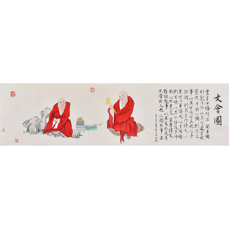 青年实力画家纯手绘国画人物画红衣罗汉图 禅心万象禅意字画真迹