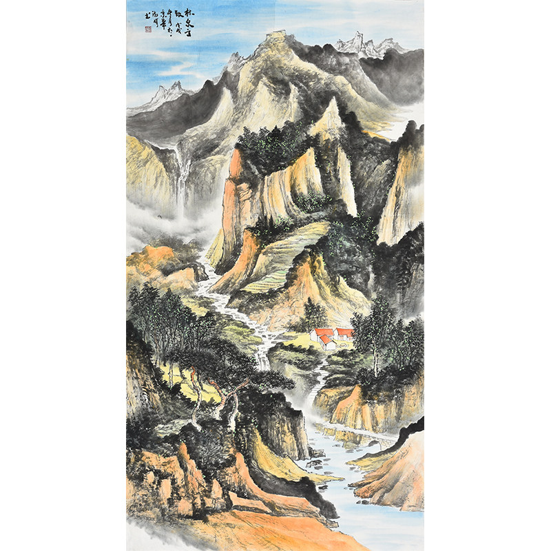 清华美院国画名家纯手绘山水画会所别墅中堂酒店大厅中堂装饰字画