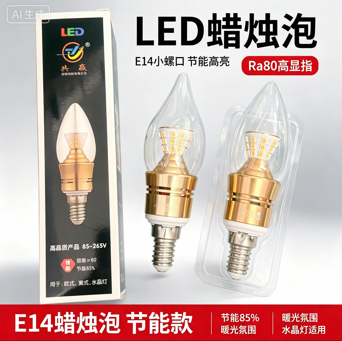 共赢水晶玉石吊灯节能超亮蜡烛LED灯泡7w耐用无频闪超亮拉尾