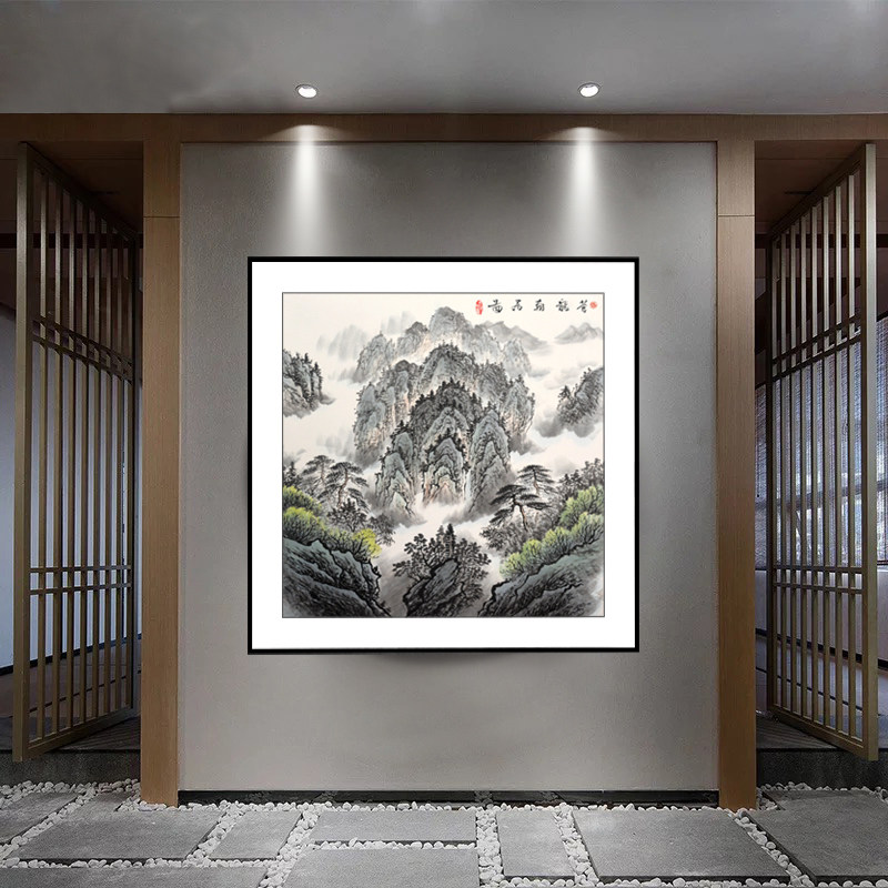 国画纯手工山水画斗方苍龙朝居图玄关手绘客厅中式挂画无水靠山画