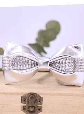 演员领结男水钻蓝色蝴蝶结婚礼新郎司仪主持水晶儿童礼服领花HJW4