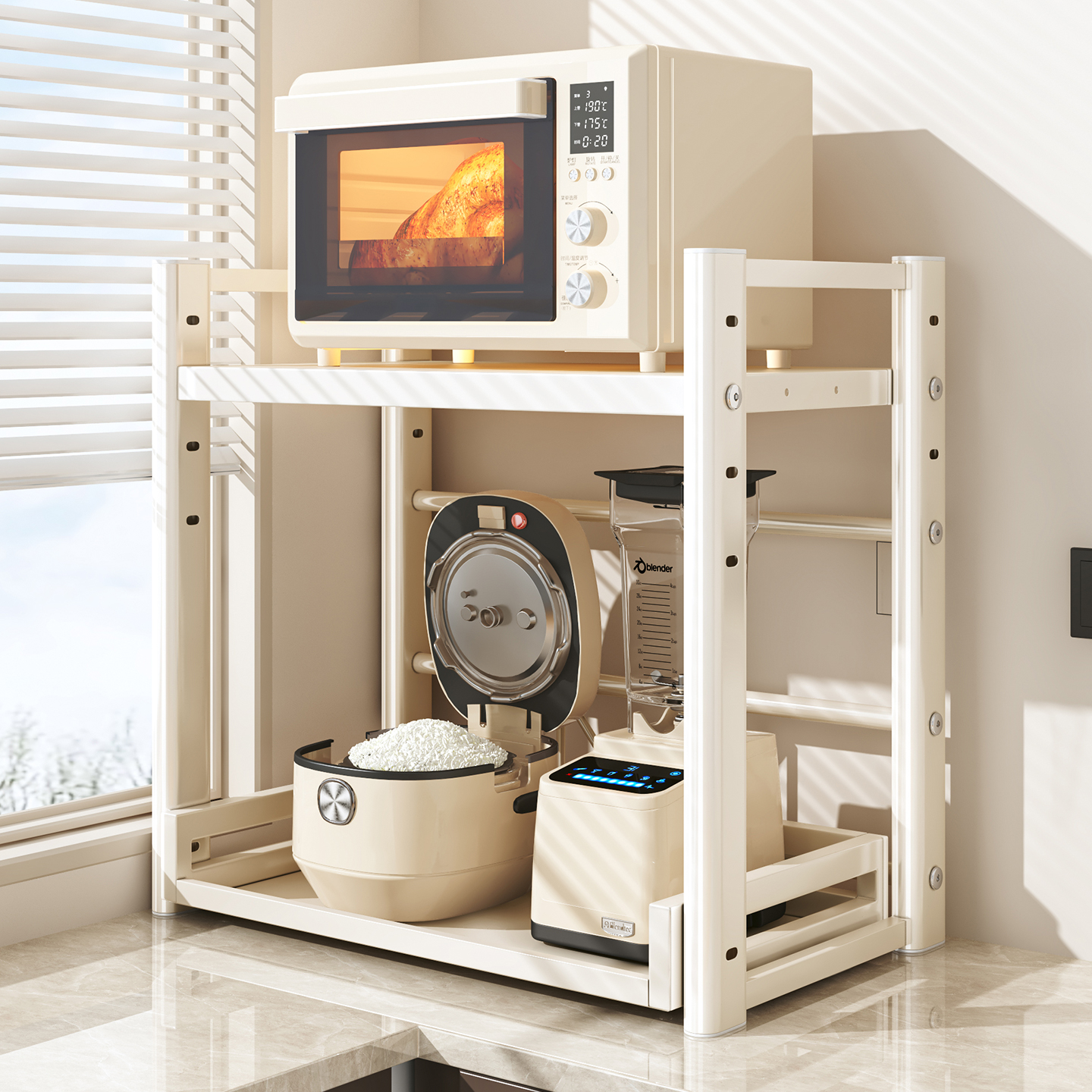 微波炉置物架厨房抽拉式电饭煲架子台面多功能家用电器烤箱收纳架