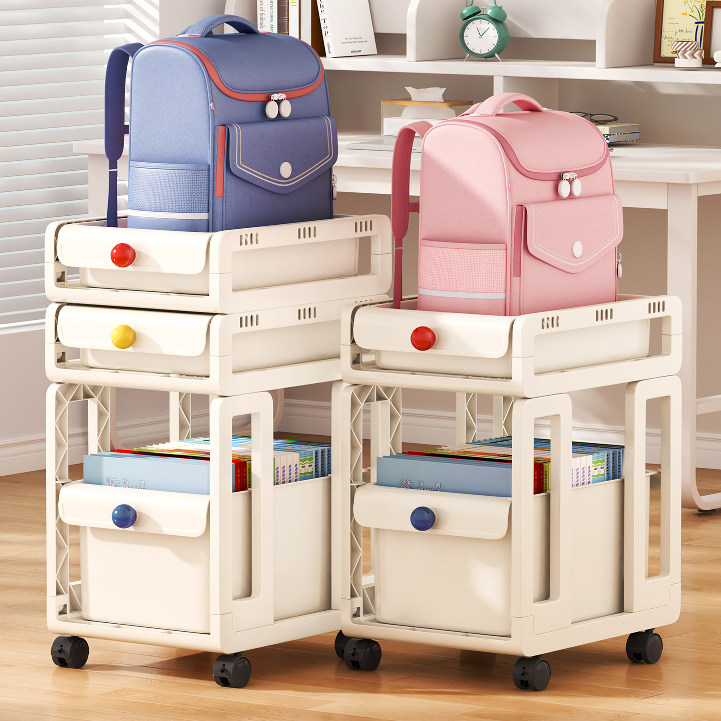 【小推车可移动】分层书包置物架