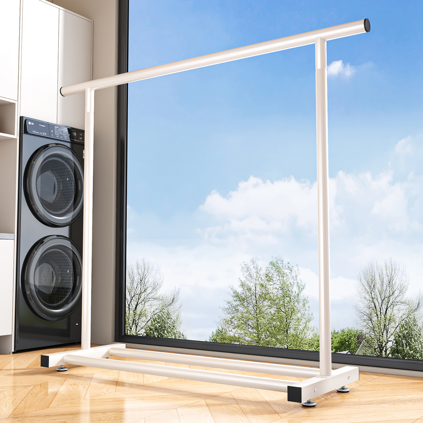 晾衣架阳台家用简易卧室落地挂衣服架子加粗加厚可移动晒被子神器,收纳整理,金属衣架,淘宝优惠券,粉丝福利购,淘宝优惠卷