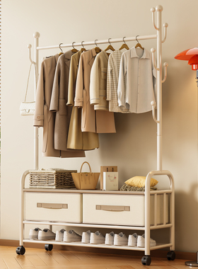 挂衣架落地卧室家用简易衣帽架可移动加粗挂杆室内客厅晾衣服架子