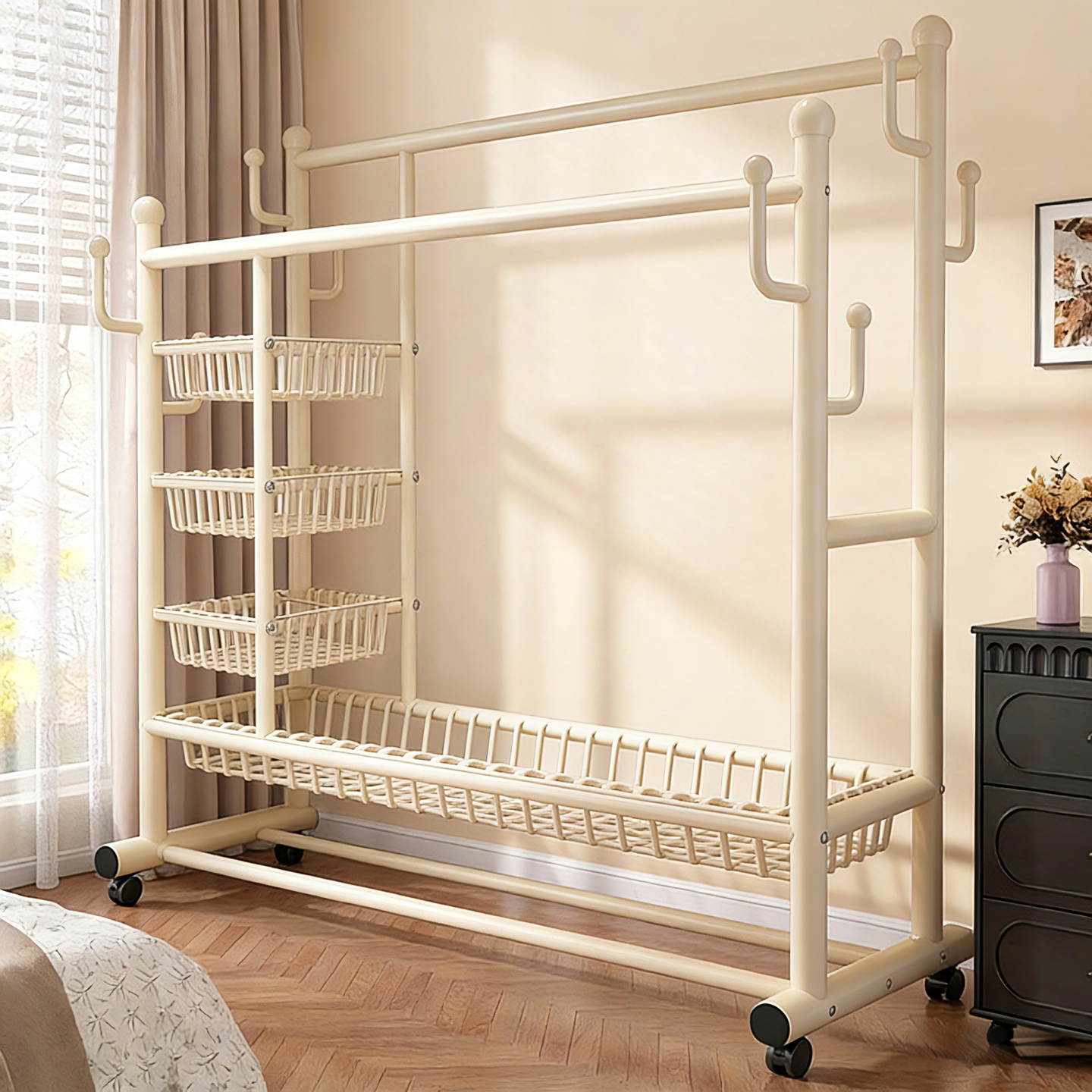 落地晾衣架室内家用可移动房间挂衣服架卧室多功能床边简易衣帽架