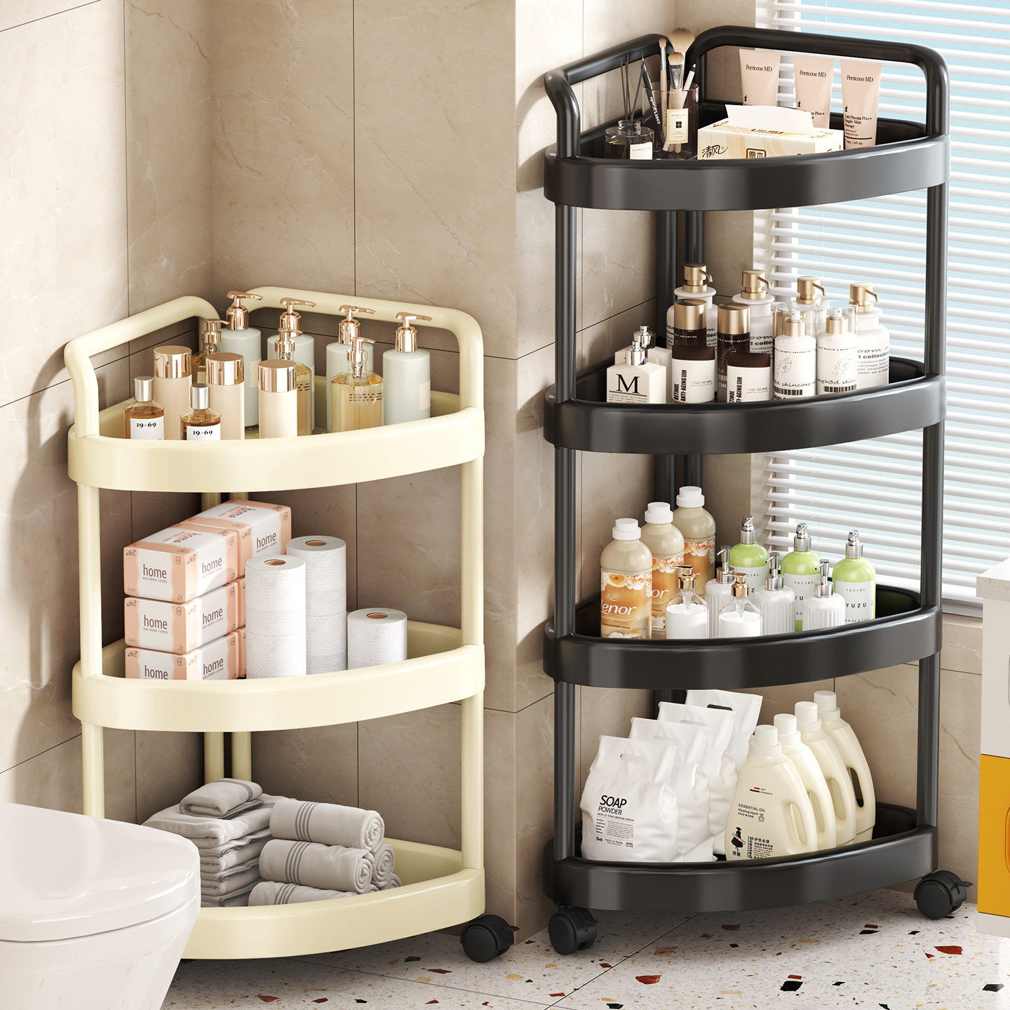 浴室置物架落地三角多功能收纳架多层移动洗手间架子卫生间脸盆架