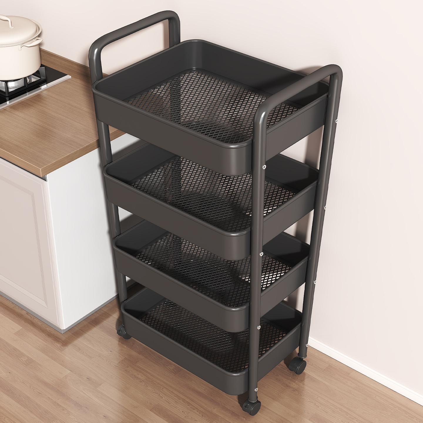 厨房置物架落地家用多层放菜小推车可移动果蔬收纳篮多功能零食架