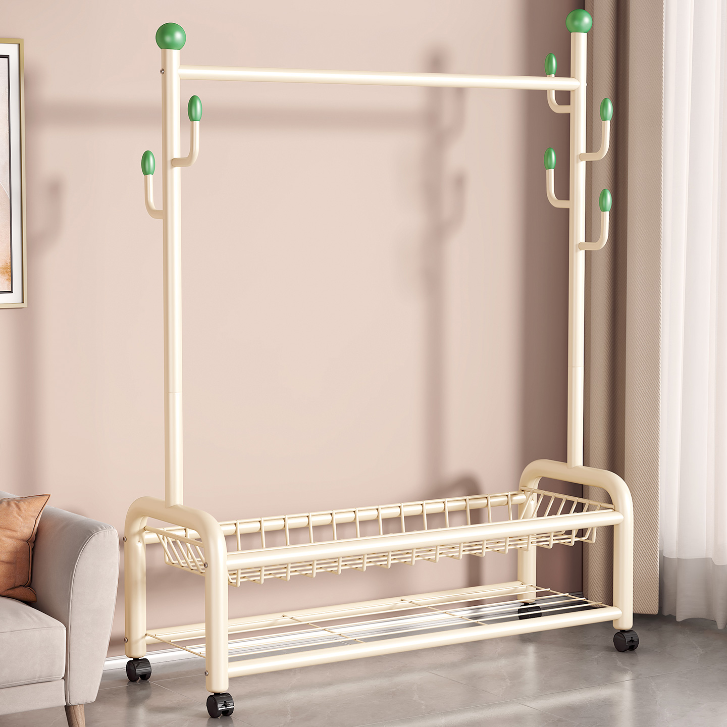 【新款奶油风】落地衣帽架