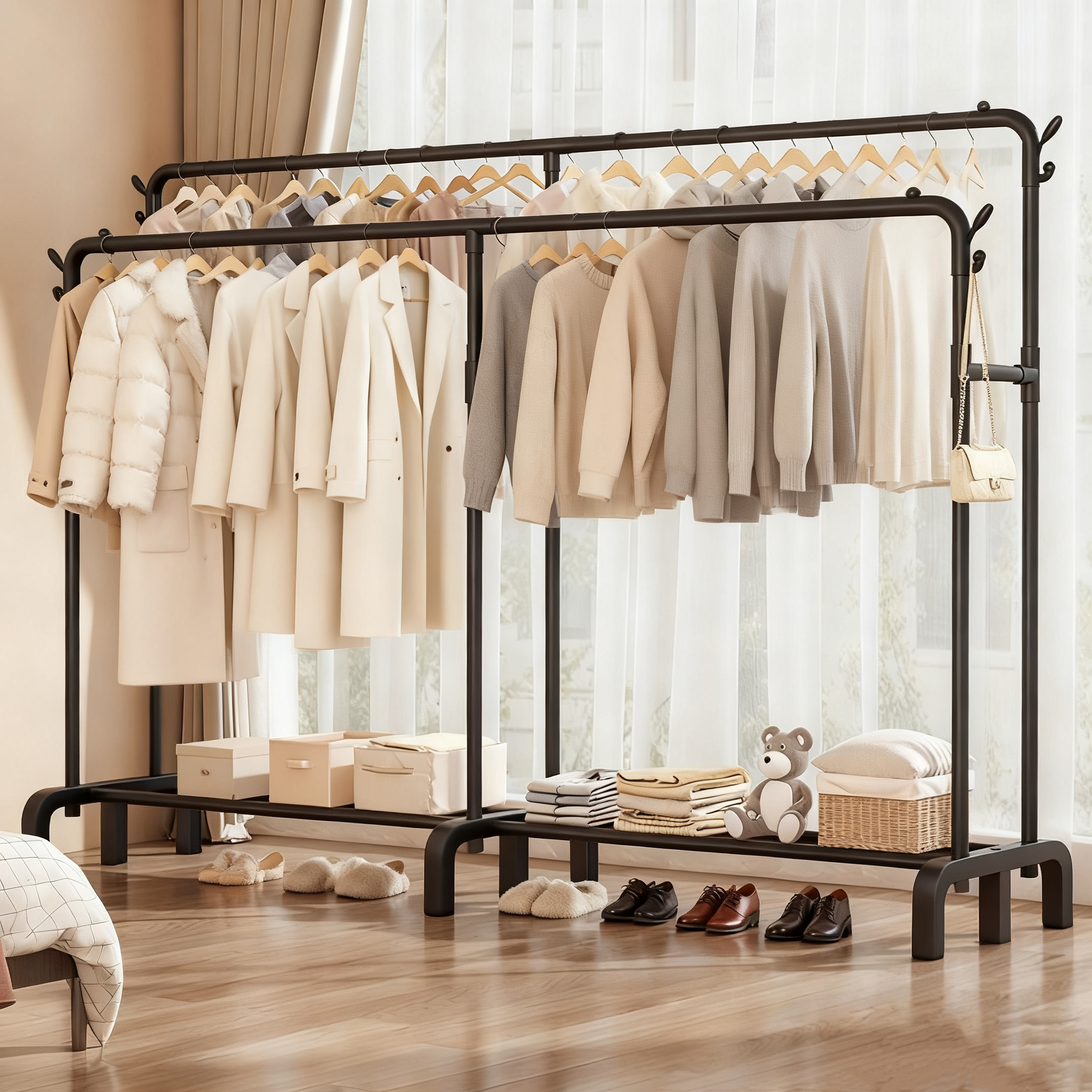 晾衣架落地家用挂衣架收纳室内卧室学生晒衣挂架家用凉衣服杆架子