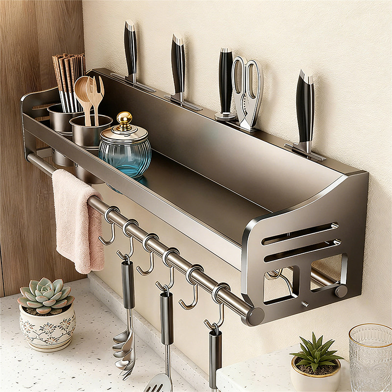 厨房置物架免打孔壁挂式家用调料架多功能上墙筷子刀架收纳挂钩架