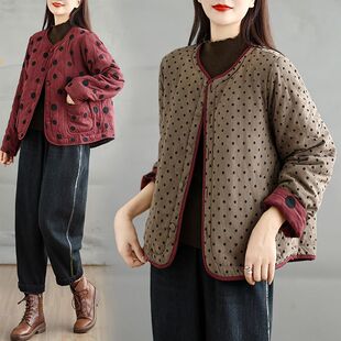 2025秋冬新品女装时尚百搭波点夹棉外套别致两面穿休闲保暖棉服