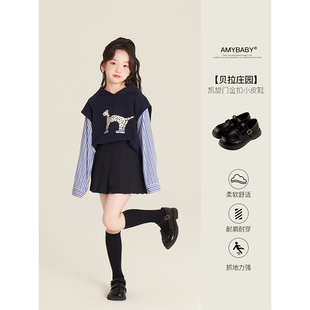 Amybaby女童鞋子秋季2025新款英伦风公主软底小皮鞋