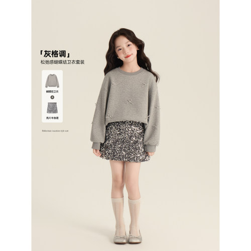 Amybaby女童立体蝴蝶结圆领卫衣