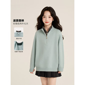 洋气双层领假两件撞色针织衫 韩版 2025新款 Amybaby女童上衣冬季