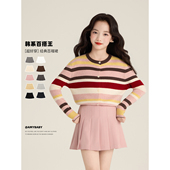 Amybaby女童裙子春夏季 纯色简约百搭半身裙A字裙百褶裙 2026新款