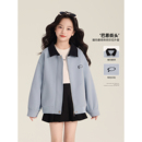 复古撞色翻领休闲棒球服外套 美式 Amybaby女童上衣秋冬季 2025新款