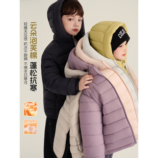 Amybaby女童上衣冬季2026新款韩版连帽排骨保暖棉服外套立领马甲