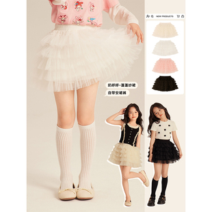 纯色蛋糕裙网纱公主裙防走光短裙 韩版 Amybaby女童半身裙夏季 新款