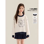 甜美风可爱猫咪印花保暖撞色上衣 2025新款 Amybaby女童上装 冬季