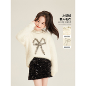 休闲蝴蝶结亮片慵懒风百搭毛衣 韩版 Amybaby女童上衣冬季 2025新款