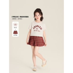 柔软舒适韩版 2025新款 洋气格子上衣半身裙 夏季 Amybaby女童套装