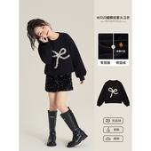 时髦亮片百搭蝴蝶结套头卫衣 法式 Amybaby女童上衣冬季 2025新款