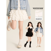 韩系甜美芭蕾风荷叶边蓬蓬半身裙裤 Amybaby女童裙子夏季 2025新款