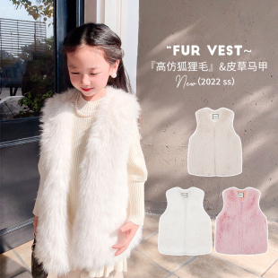 Amybaby女童皮草马甲2025新款冬季仿狐狸毛马夹加厚保暖背心坎肩