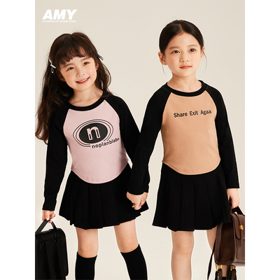 Amybaby显白插肩撞色T