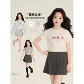 T恤 简约百搭KT猫印花圆领短袖 Amybaby女童上衣春季 2026新款