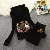 2025年天鹅绒运动套女春秋外套长袖 显瘦两件套 休闲服卫衣亮片修身