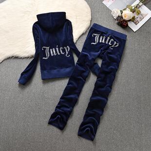 juicy女套装天鹅绒运动服春秋款烫钻休闲卫衣套装晨跑步运动服