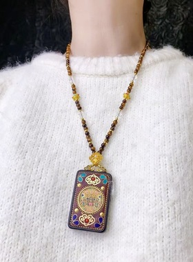 新中式国风民族风复古唐卡西藏佛牌串珠项链女配饰挂件毛衣链旗袍