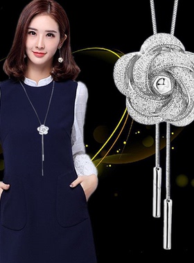 闪钻玫瑰花毛衣链长款项链女潮百搭简约配饰锁骨高端精致挂件串珠