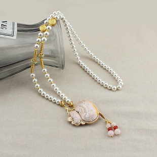 宋锦福袋项链女秋冬新款串珠珍珠新中式汉服旗袍国风配件挂件流苏