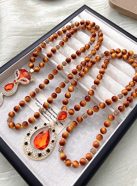 虎眼石新中式复古国风珍珠长款项链高级感流苏毛衣链挂件串珠配饰