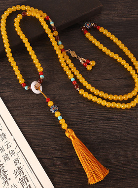 搭配中国风唐装汉服棉麻配饰挂饰项链长款佛珠毛衣链男女新中式潮